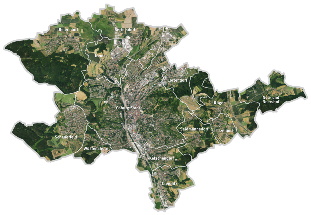 Luftbild der Stadt Coburg und ihrer Ortsteile